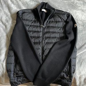 Moncler, black full zip up. Never worn. Size large.